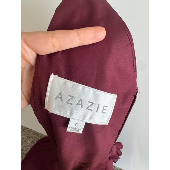 Azazie Burgundy Sleeveless V-Neck Ruffle Chiffon Bridesmaid‎ Dress - Picture 4 of 8